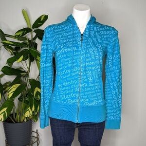 ✨3/$15 Harley Davidson blue zip up hoodie S